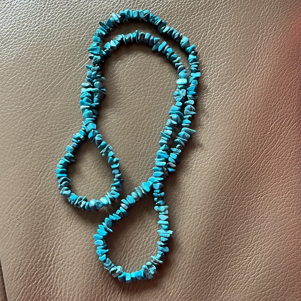 Antique Turquoise Beaded Necklace, 35”
